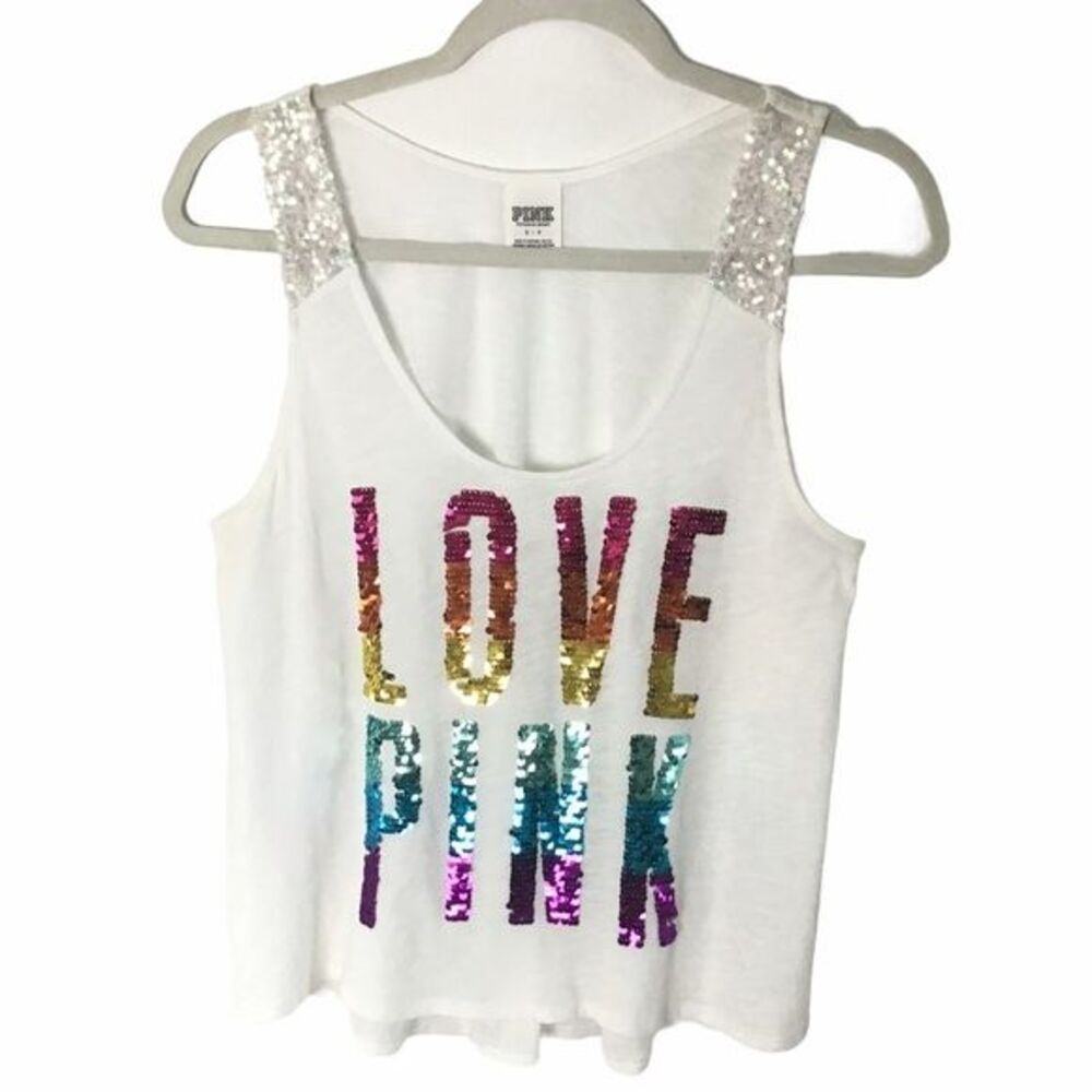 PINK Victoria’s Secret 2012 FASHION SHOW BLING "LOVE PINK" TANK White S